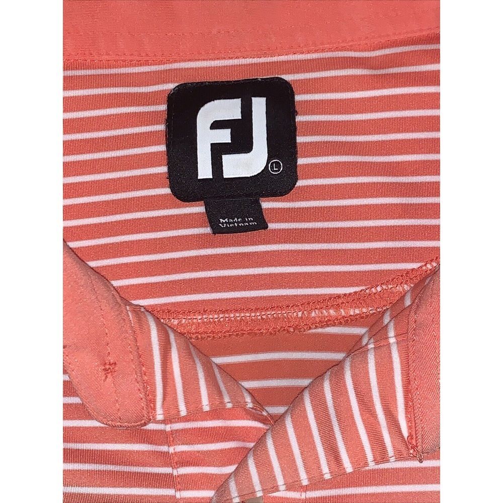 FootJoy Mens Golf Polo~Size Large Peach / White Stripe~Trent Jones Golf Trail - Picture 2 of 5